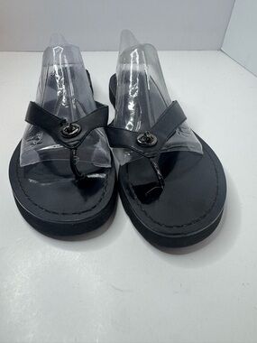 Coach Black Leather Thong Sandals with Decorative Button Women's Size EU38